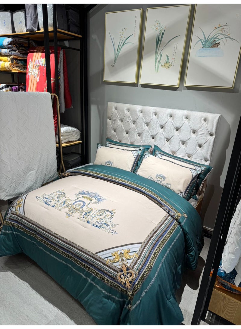 هوم توبيا طقم مفروشات سرير هوميتوبيا كينج 6 قطع تصميم مطبوع مرسوم يدوياً قماش مرن فاخر ناعم ومتنفس مناسب لغرف التكييف - Image 2